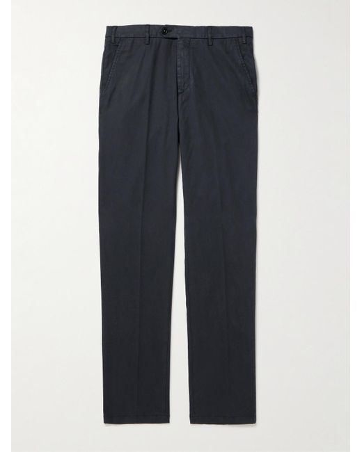 Canali Blue Garment-Dyed Stretch-Lyocell And Cotton-Blend Trousers for men
