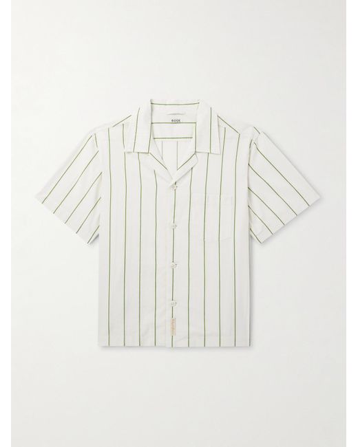 Celery Camp-Collar Striped Cotton-Poplin Shirt di Bode in White da Uomo