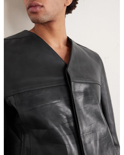 Rick Owens Black Temple Work Leather Jacket for men