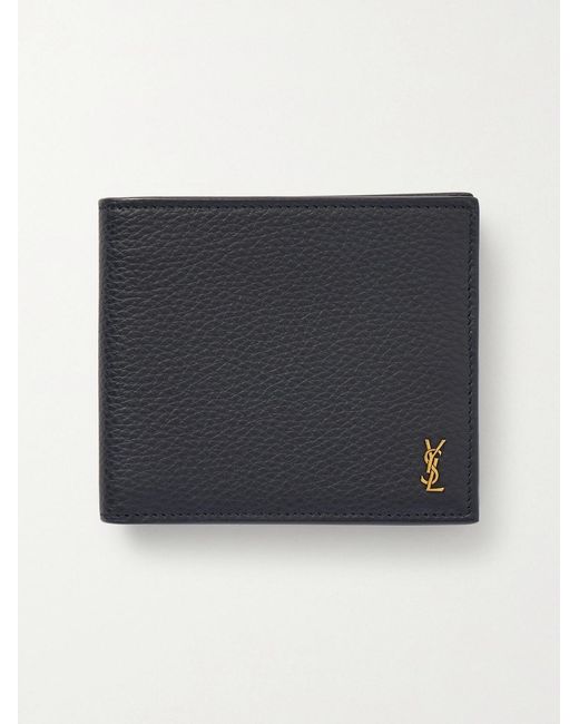 Saint Laurent Blue Logo-appliquéd Full-grain Leather Billfold Wallet for men
