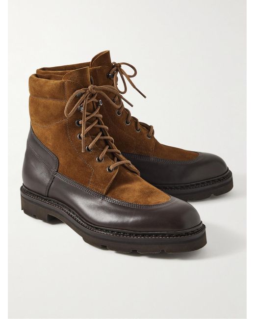 John Lobb Brown Weekend Panelled Suede And Leather Boots for men