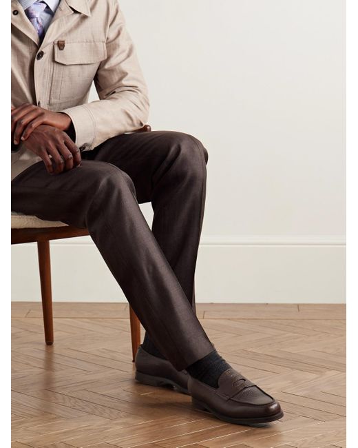 John Lobb Brown Lopez Full-Grain Leather Penny Loafers for men