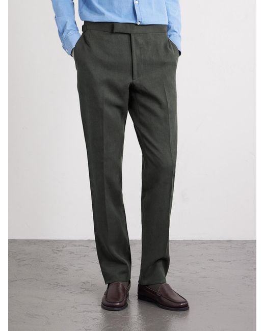 Thom Sweeney Gray Double-Breasted Linen Suit for men