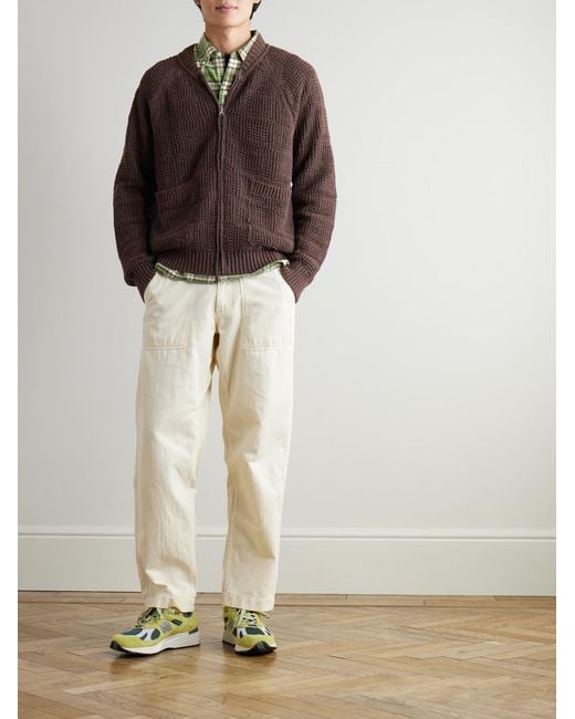 Folk Brown Open-Knit Zip-Up Cardigan for men
