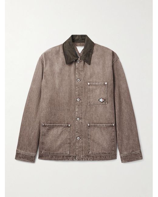 Bottega Veneta Brown Logo-Appliquéd Suede-Trimmed Denim Jacket for men
