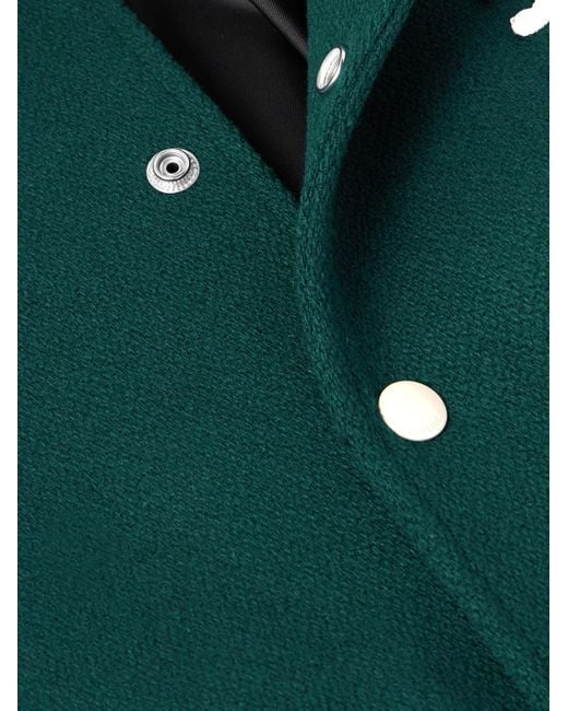 Céline Green Teddy Triomphe Leather-Trimmed Wool-Blend Varsity Jacket for men