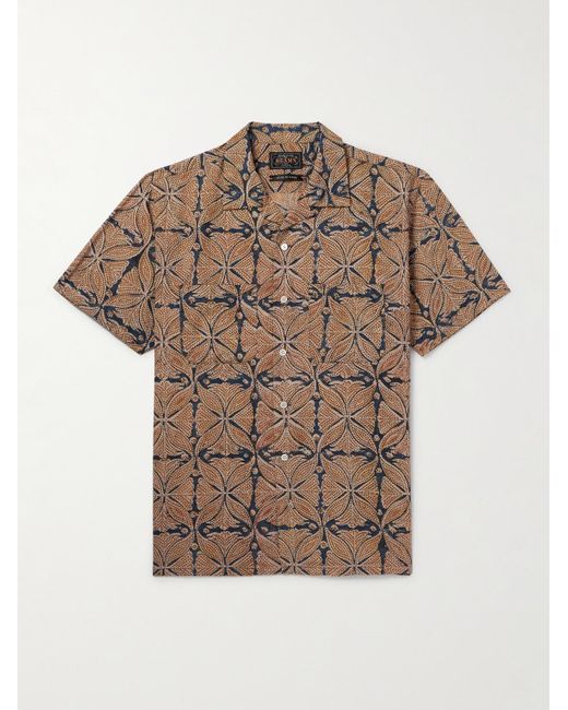 Camicia in garza di cotone stampata con colletto convertibile di Beams Plus in Brown da Uomo
