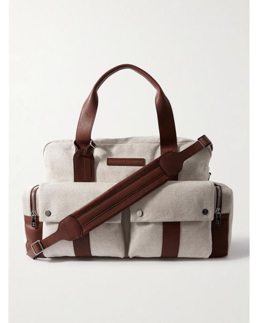 Brunello Cucinelli Natural Leather-trimmed Canvas Weekend Bag for men