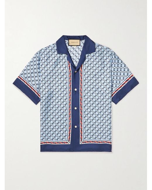 Gucci Hemd Aus Seide Mit Geometrischem Square G Print in Blue für Herren
