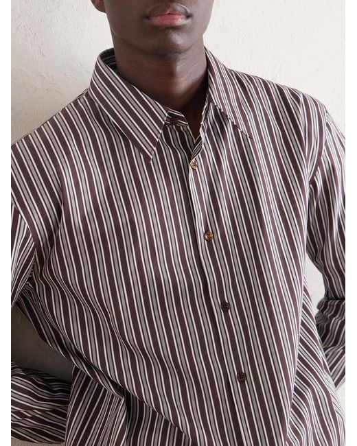 Saint Laurent Brown Striped Cotton Shirt for men