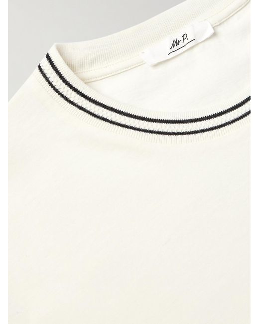 T-shirt in jersey di cotone biologico con finiture pointelle e righe di Mr P. in White da Uomo