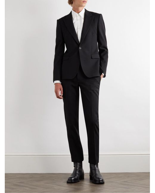 Alexander McQueen Black Slim-fit Pleated Wool-twill Trousers for men