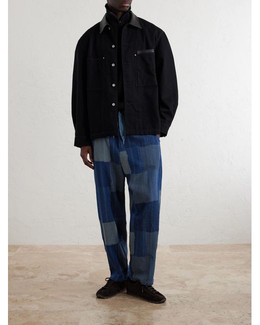 Kapital Blue Tugihagi Straight-Leg Patchwork Cotton Drawstring Trousers for men