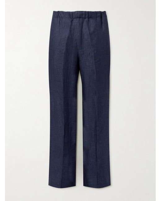 Piacenza 1733 Blue Straight-Leg Linen Trousers for men
