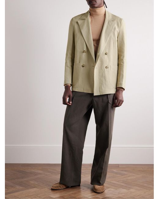 STÒFFA Natural Unstructured Double-Breasted Washed-Linen Blazer for men