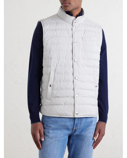 Brunello Cucinelli White Quilted Shell Down Gilet for men