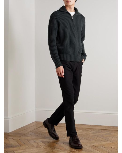 Mr P. Black Straight-Leg Organic Cotton-Moleskin Trousers for men