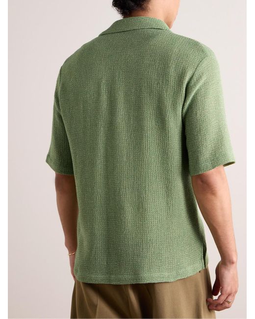 Amiri Green Camp-collar Logo-embroidered Metallic Cotton-blend Shirt for men