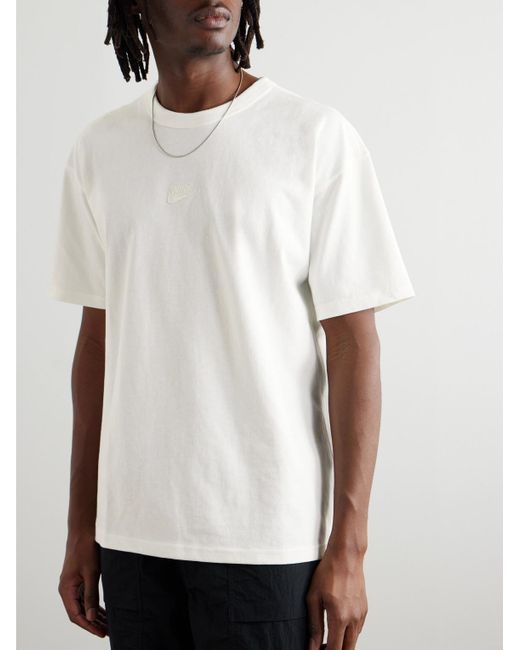 Nike White Premium Essentials Logo-embroidered Cotton-jersey T-shirt for men