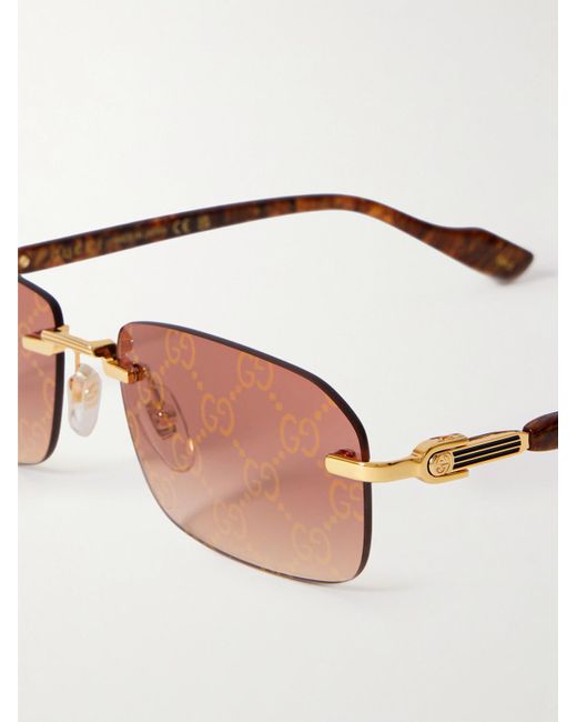 Gucci Pink Rimless Rectangular-frame Gold-tone And Tortoiseshell Acetate Sunglasses for men