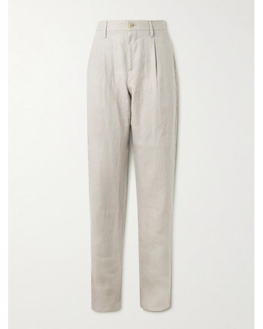 Canali White Straight-leg Pleated Linen Trousers for men