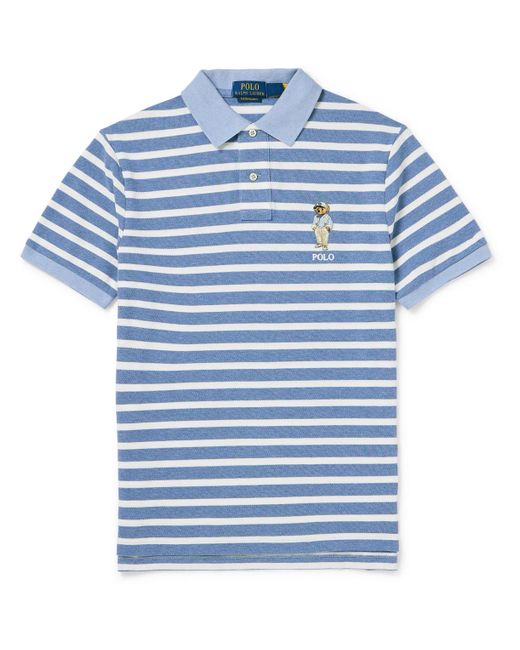 Polo Ralph Lauren Blue Slim-fit Logo-embroidered Striped Cotton-piqué Polo Shirt for men