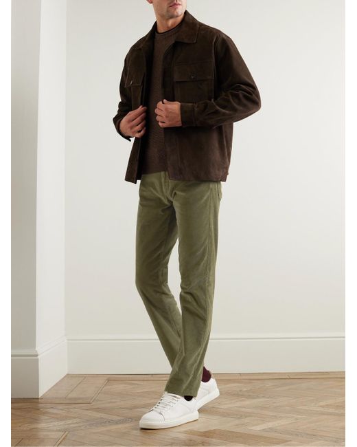 Canali Green Slim-Fit Stretch-Cotton And Modal-Blend Corduroy Trousers for men