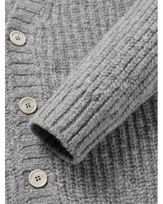 Slowear Gray Incotex Zanone Ribbed Wool Cardigan for men