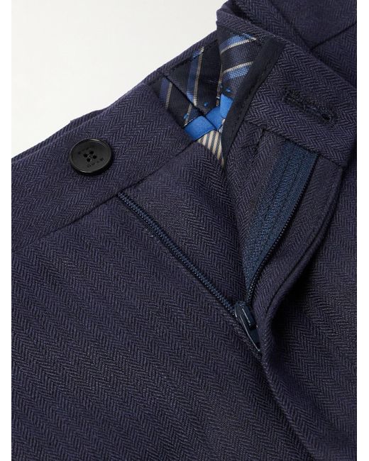 Etro Blue Straight-leg Herringbone Linen Suit Trousers for men