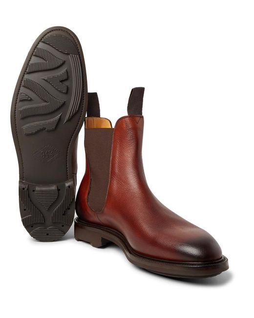 Edward Green Newmarket Burnished Pebble-grain Leather Chelsea Boots in  Brown for Men | Lyst