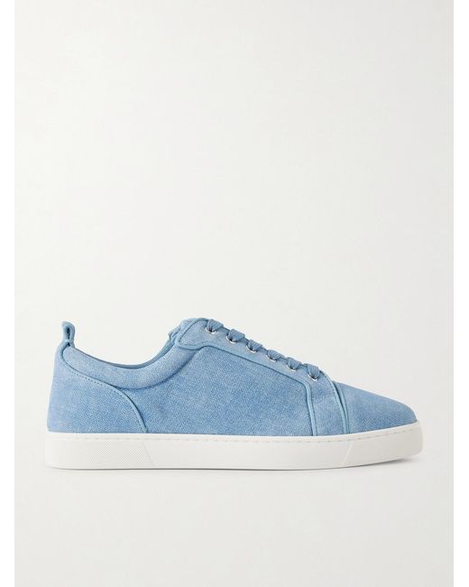 Christian Louboutin Blue Louis Junior Orlato Grosgrain-Trimmed Printed Suede Sneakers for men