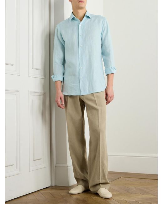 Zegna Blue Oasi Linen Shirt for men