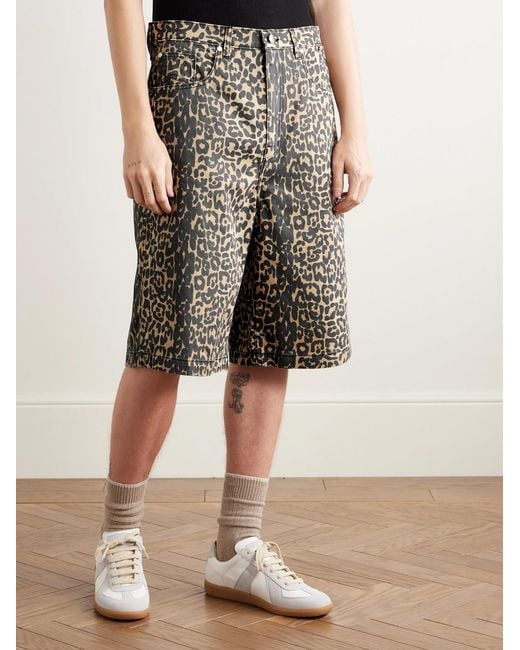 Rhude Black Wide-leg Leopard-print Denim Shorts for men