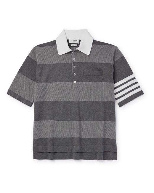 Thom Browne Gray Striped Textured-cotton Polo Shirt for men