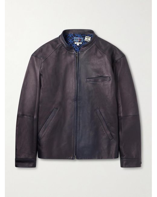 Blue Blue Japan Blue Dyed Leather Biker Jacket for men