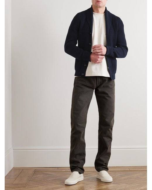 Tom Ford Blue Shawl-Collar Ribbed Wool Cardigan for men
