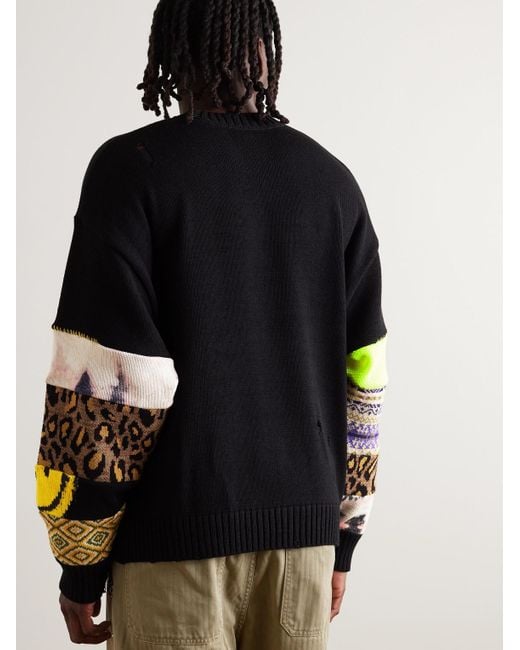 Pullover in maglia jacquard patchwork effetto consumato di Kapital in Black da Uomo