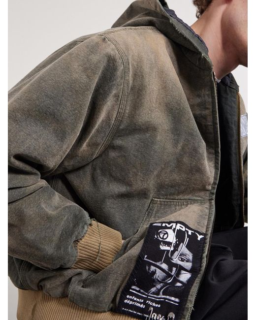 Enfants Riches Deprimes Gray War Started Appliquéd Cotton-canvas Hooded Jacket for men