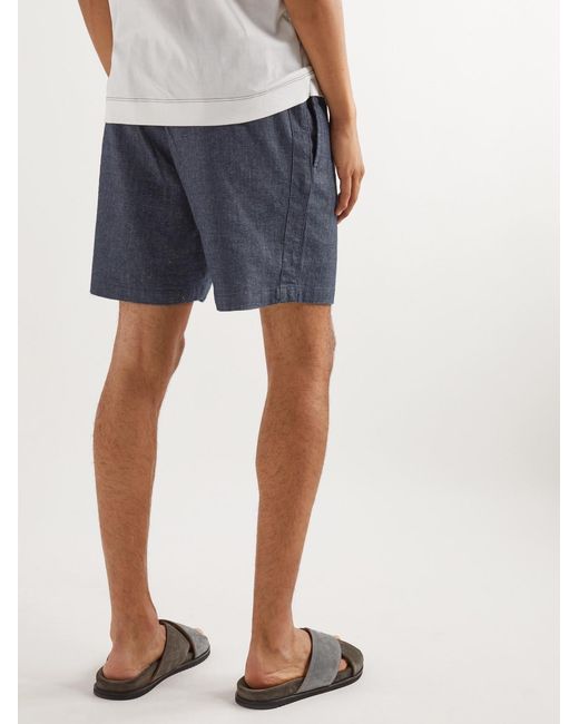 Mr P. Blue Straight-Leg Chambray Drawstring Shorts for men