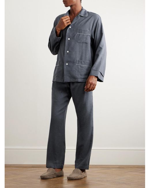 Thom Sweeney Blue Cotton-Twill Pyjama Set for men