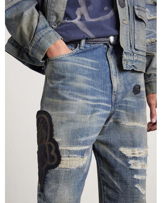 Neighborhood Blue Chito Savage Appliquéd Distressed Straight-leg Jeans for men