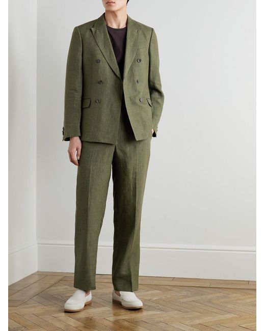 Mr P. Green Double-Breasted Puppytooth Linen Suit Jacket for men