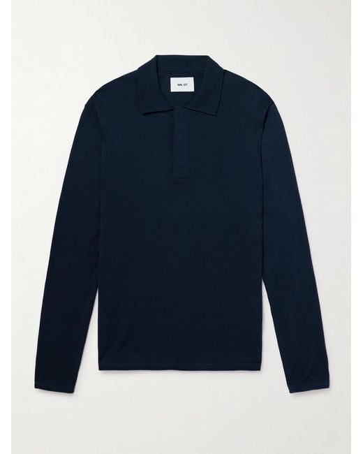 NN07 Blue Sammy 60047 Cotton And Silk-Blend Polo Shirt for men