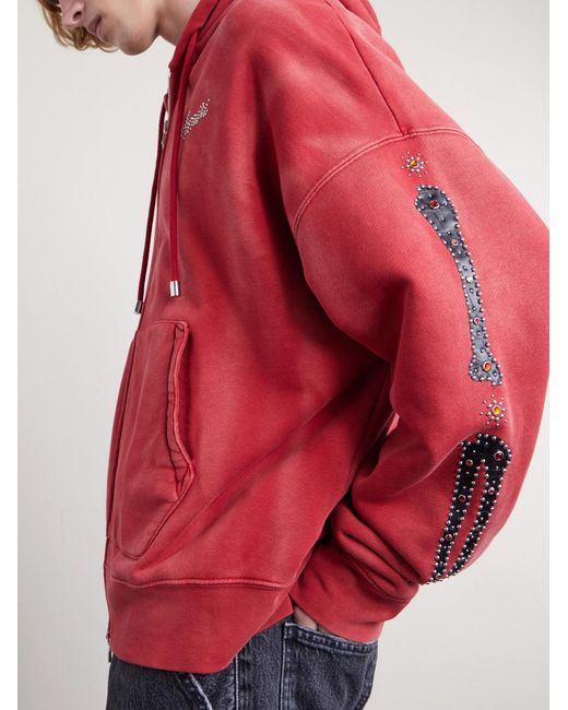 Amiri Red Studded Cotton-jersey Zip-up Hoodie for men
