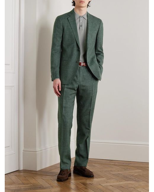 Mr P. Green Mike Straight-Leg Pleated Wool, Silk And Linen-Blend Suit Trousers for men