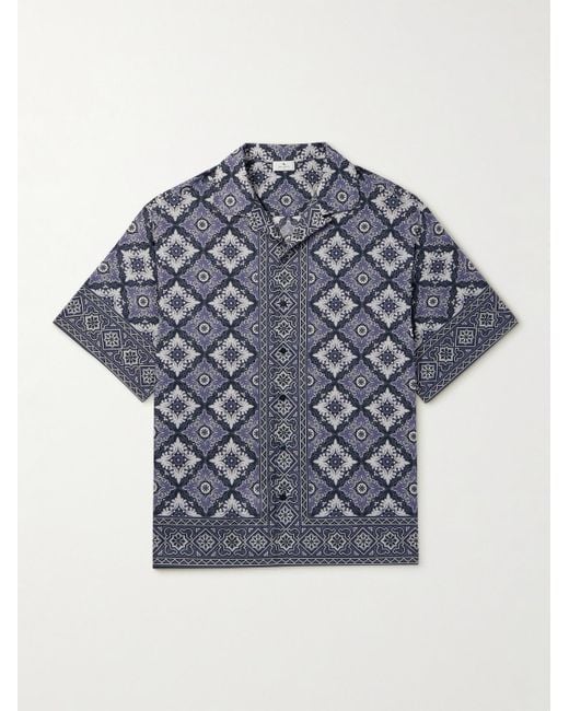 Etro Blue Camp-collar Printed Cotton Shirt for men