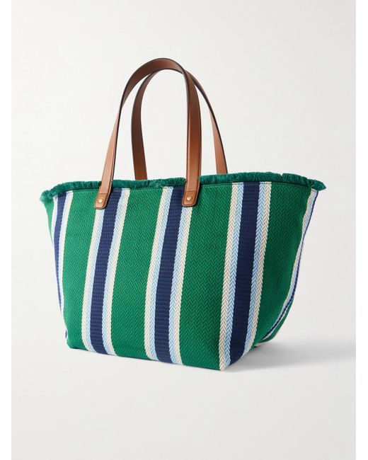 Gucci Gestreifte Tote aus Webstoff mit Lederbesatz und Logostickerei in Green für Herren