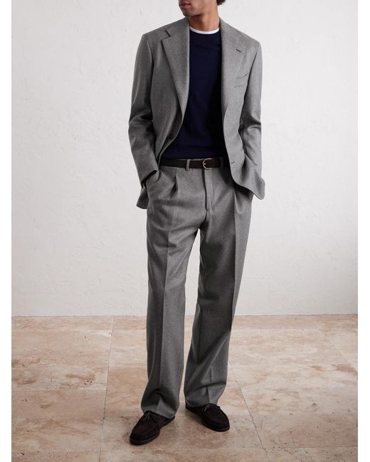 Saman Amel Gray Wide-leg Pleated Wool-flannel Suit Trousers for men