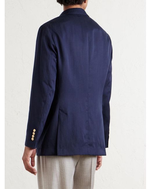 Brunello Cucinelli Blue Double-breasted Silk And Linen-blend Blazer for men