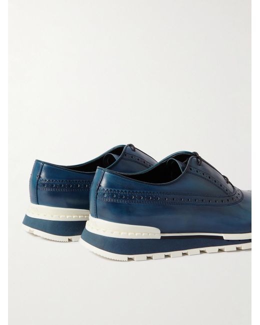 Berluti Blue Fast Track Perforated Venezia Leather Sneakers for men